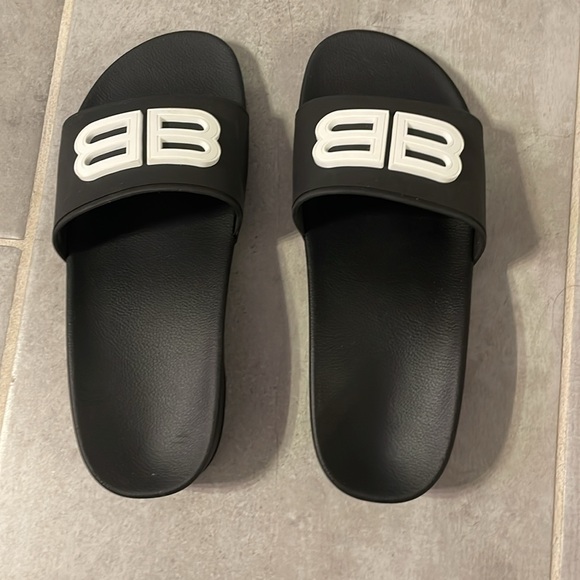 Authentic new Balenciaga BB logo Rubber pool Wedge slides size 7, black. - Picture 6 of 7